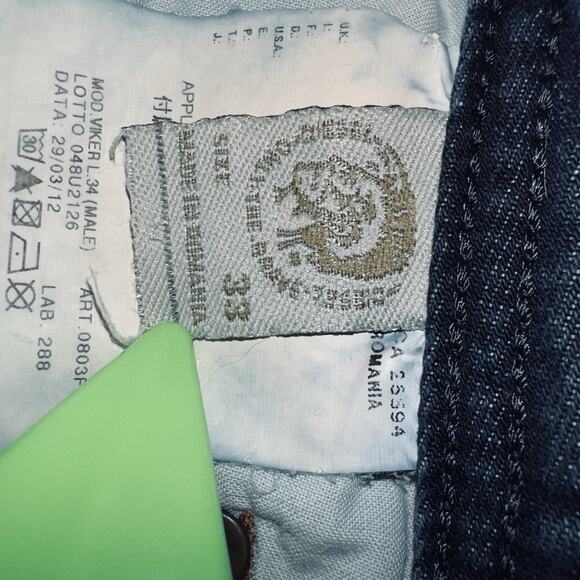 Diesel Jeans Mens Blue Denim 33x34 Viker Button Fly Distress Straight Leg School - Picture 7 of 10